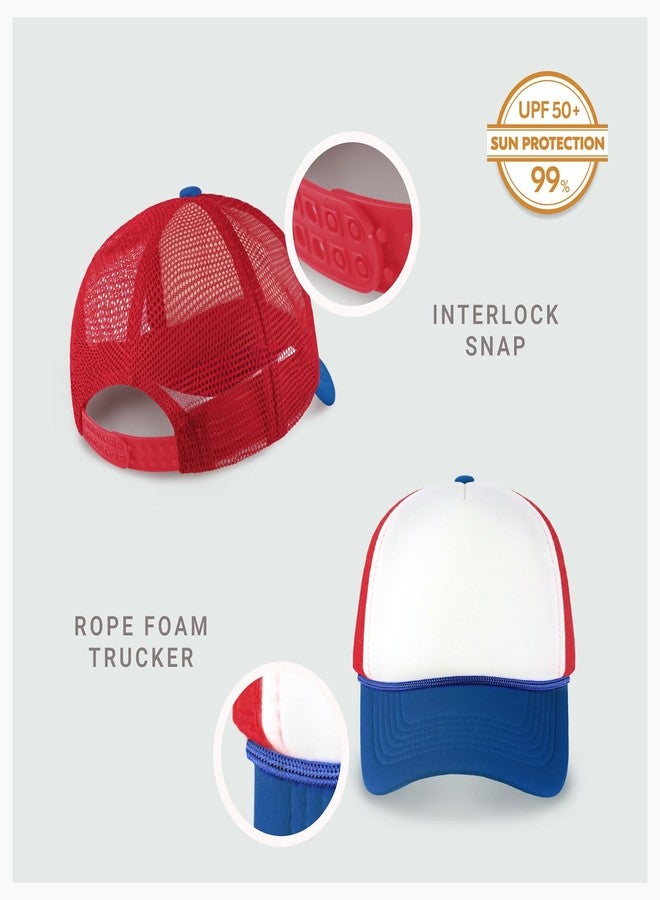 CHOK.LIDS Classic Foam Trucker Hat Summer Mesh Cap Solid Two Toned Blank Foamhead hat for Mens Womens Adjustable Strap Light Weight (White/Royal/Red) - Image 2